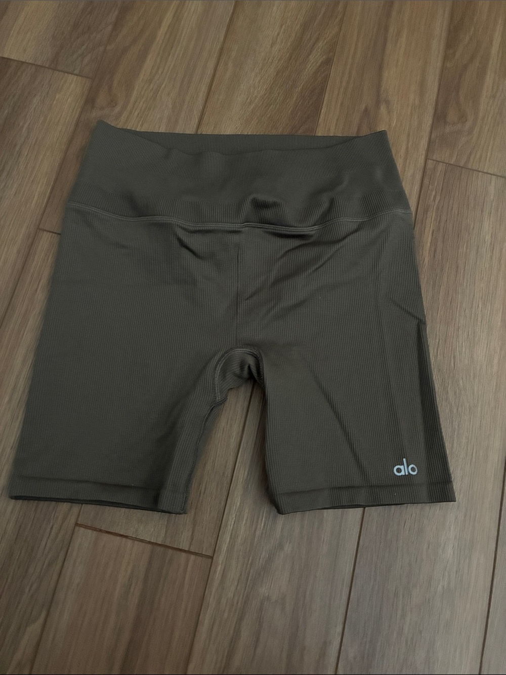 ALO Yoga Ribbed High-Waist Bike Shorts — Olive